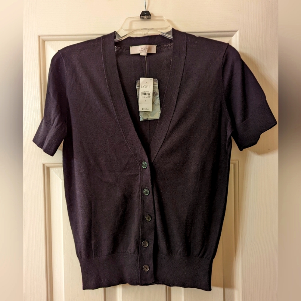 Black- Loft short sleeved lightweight sweater. Size small.